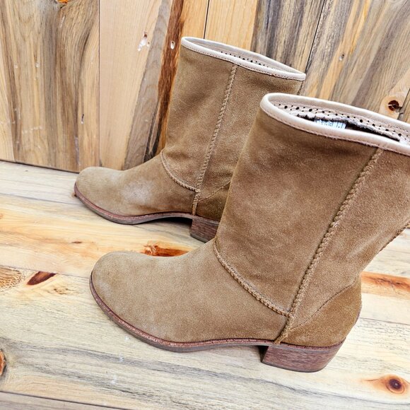 UGG NEW Cyrindra Tan Suede Mid-Calf Pull-On  Boots Size 6.5 - Picture 3 of 6
